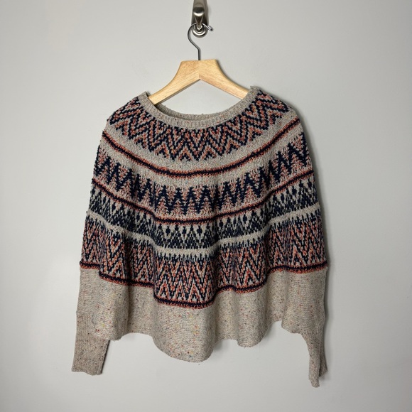 Anthropologie Sleeping on Snow Fair Isle Sweater Cape Poncho Medium Large M - Picture 2 of 12
